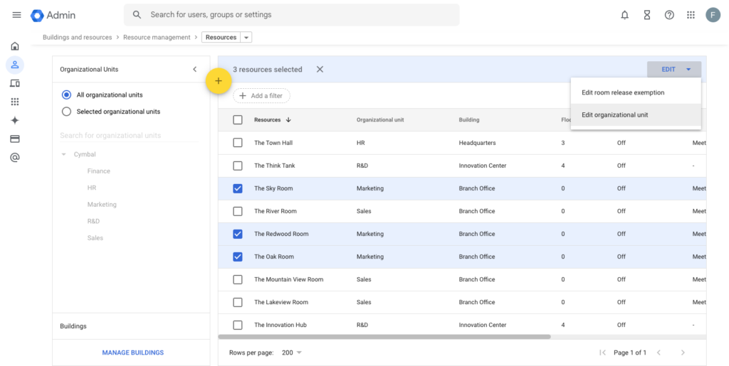 Asigna recursos (como salas de reuniones, proyectores o vehículos empresariales) a unidades organizativas específicas a través de Google Calendar.