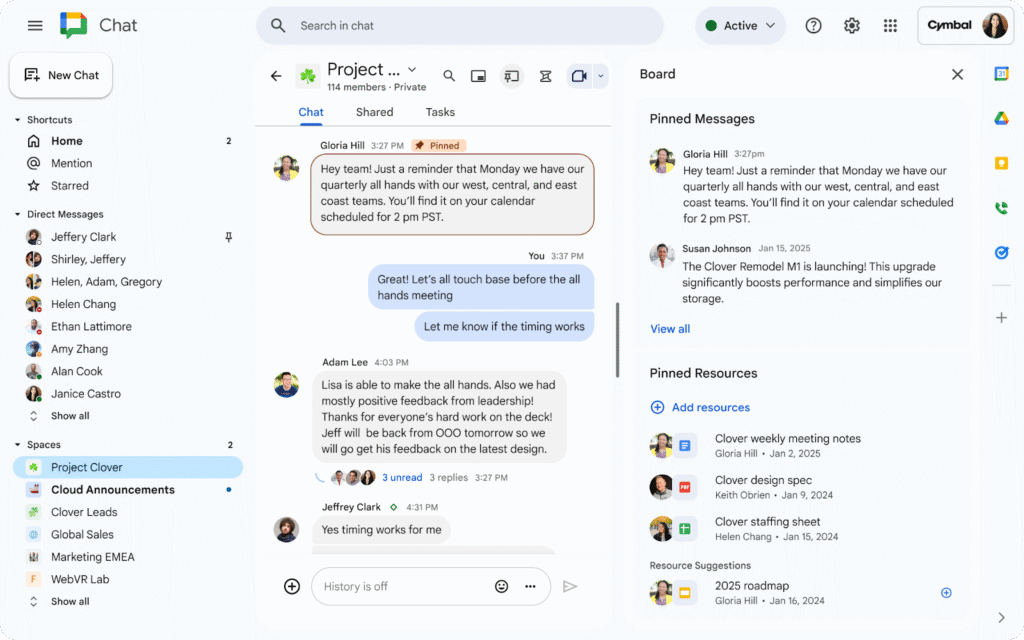 Interfaz del tablero integrado en Google Workspace para encontrar los archivos compartidos más importantes rápidamente.