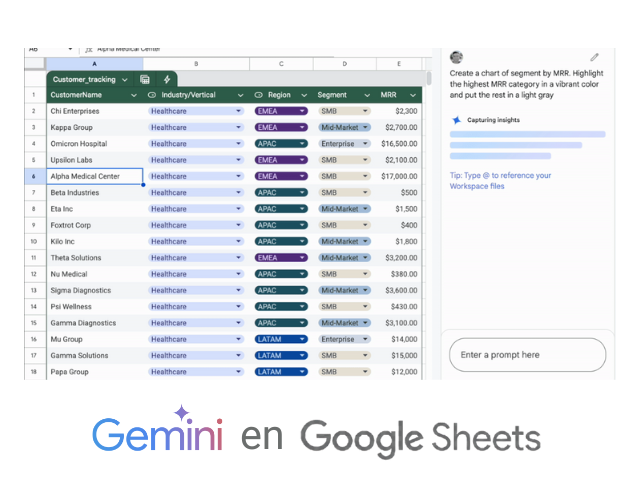 Utiliza Gemini en Google Sheets para facilitar el análisis y organización de datos.