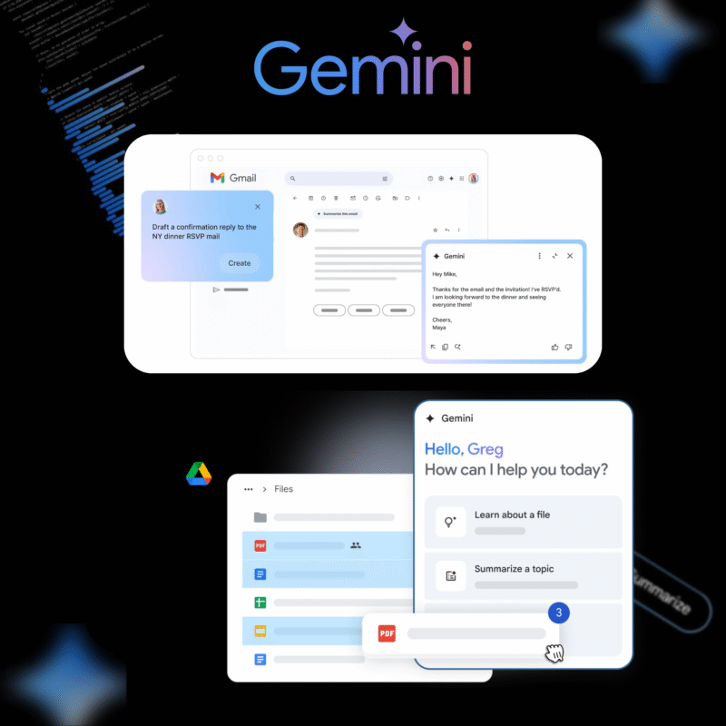 Resume archivos en Google Drive y encuentra correos fácilmente en Gmail con la ayuda de Gemini.