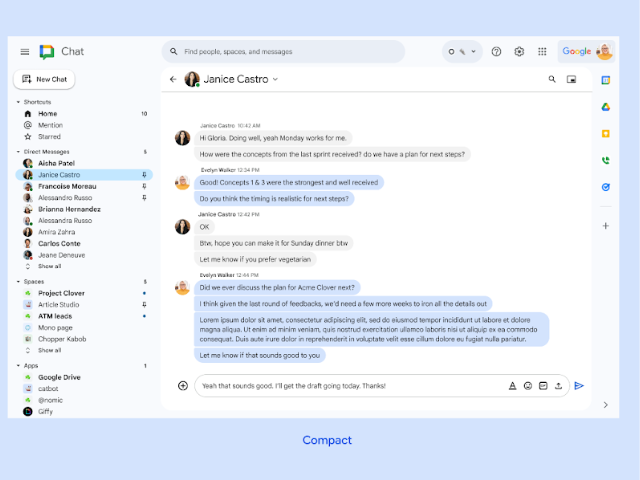 Modo compacto en Google Chat.