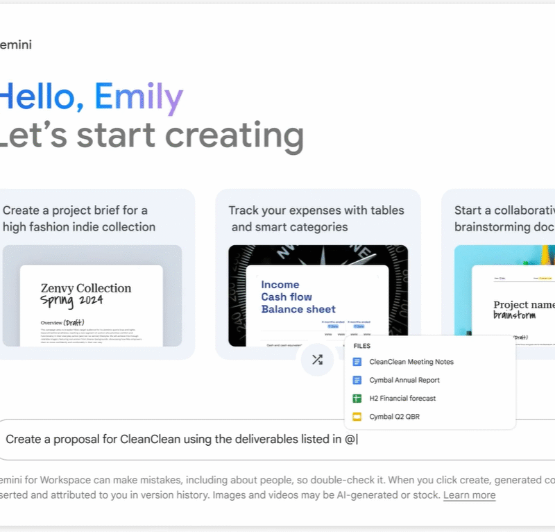 "Ayúdame a escribir" de Gemini te facilita la redacción de diferentes documentos en Google Docs.
