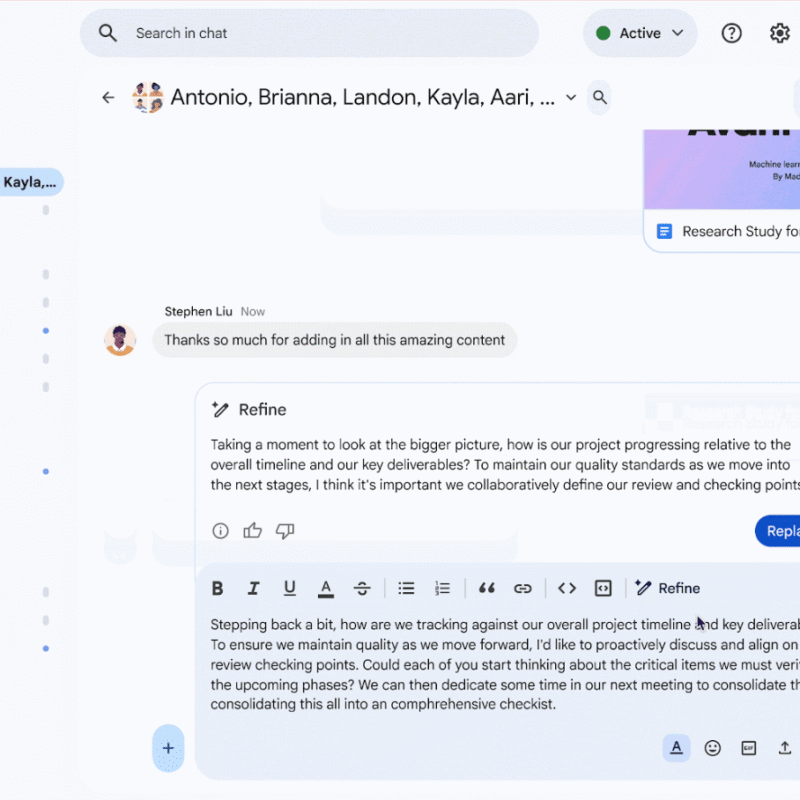Aumenta tu impacto en Chat. Descubre cómo Gemini de Google Workspace te ayuda a refinar mensajes clave para una comunicación clara.