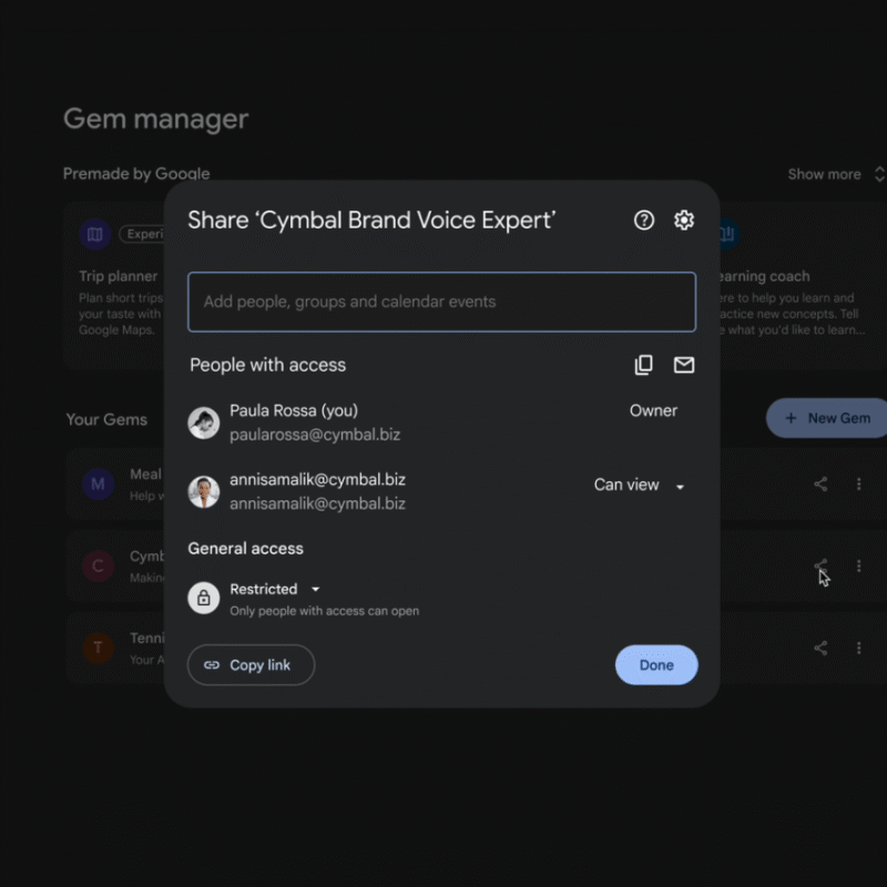 Compartir Gems de Gemini en Google Workspace: guía, beneficios y configuración. Maximiza la IA con G Nerd, tu consultora experta.