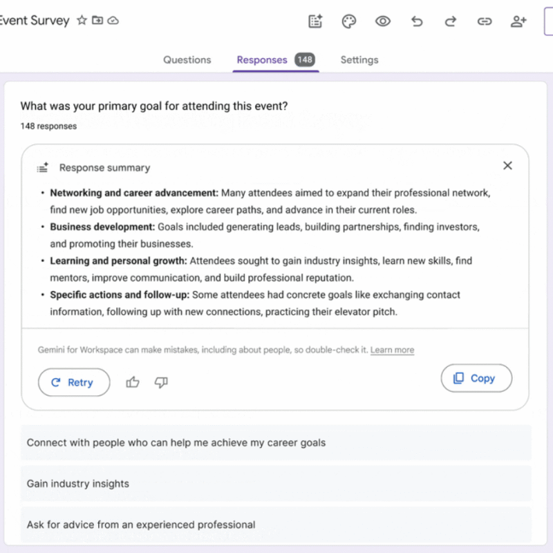 ¡Revoluciona tu análisis de datos! Google Forms integra Gemini para crear resúmenes automáticos de respuestas.
