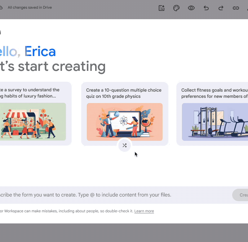 Descubre cómo Gemini en Google Forms redacta preguntas y secciones completas con un solo clic.