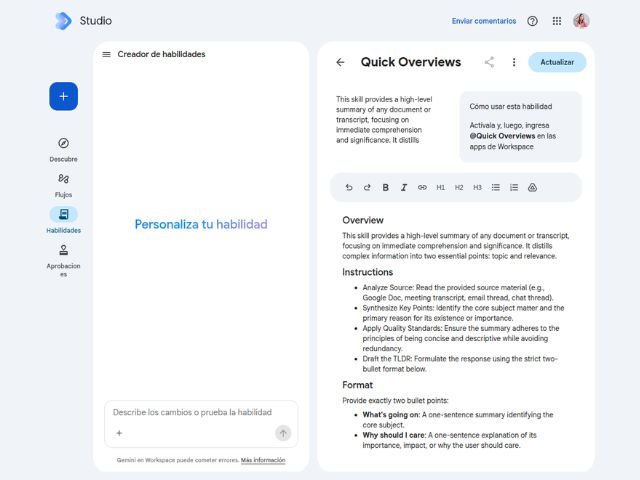 Las habilidades en Workspace sustituirán a las Gemas. Conoce más al respecto.